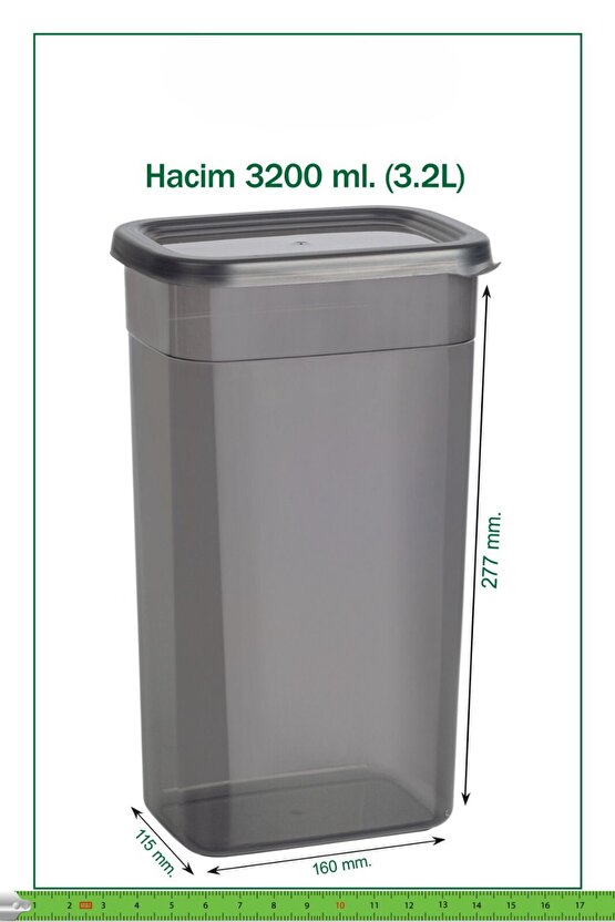 12 Adet 24 Parça 3,2 Litre 3200 ml. Mega Boy Dikdörtgen Erzak Bakliyat Saklama Kabı Etiket Hediyeli