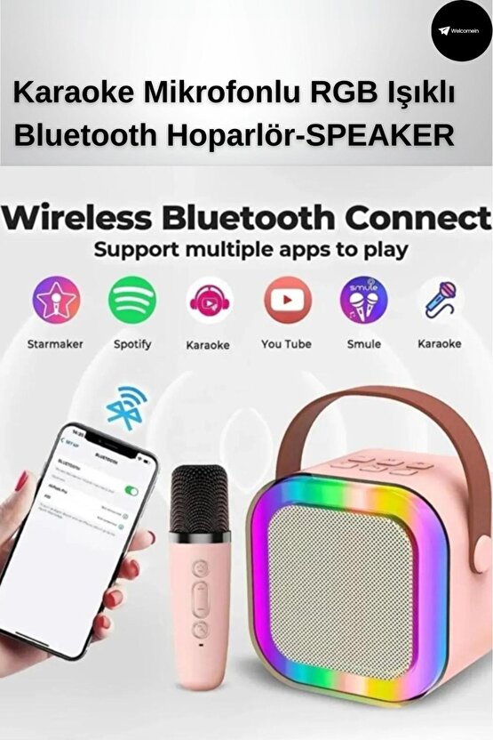 Ses Değiştirme LED Işık Taşınabilir Bluetooth Hoparlör Kablosuz Mikrofonlu Karaoke Çocuk Yetişkin