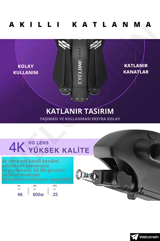 Q868 4k Full Hd 3 Km Menzil Çift Eksen Gimbal Kameralı Drone Katlanabilir Kameralı Profesyonel Drone