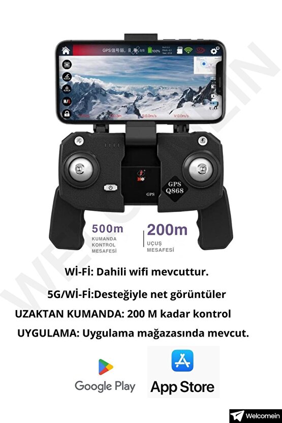 Q868 4k Full Hd 3 Km Menzil Çift Eksen Gimbal Kameralı Drone Katlanabilir Kameralı Profesyonel Drone