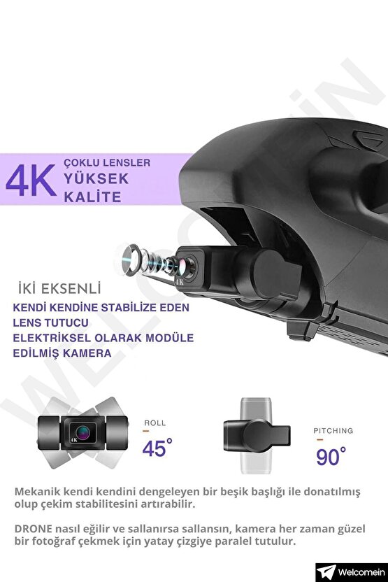 Q868 4k Full Hd 3 Km Menzil Çift Eksen Gimbal Kameralı Drone Katlanabilir Kameralı Profesyonel Drone