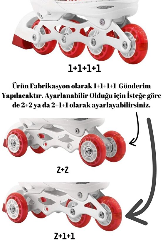 Kırmızı Işıklı Ayarlanabilir Silikon Teker Metal Alıştırma Pateni Kask Dizlik Dirseklik Set