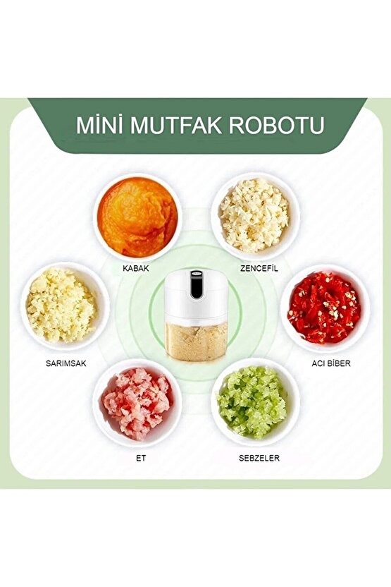 Pratik Çok Kolay Kullanımlı Şarjlı Mini El Rondosu Çelik Bıçaklı 300 Ml Şarjlı Mini Rondo