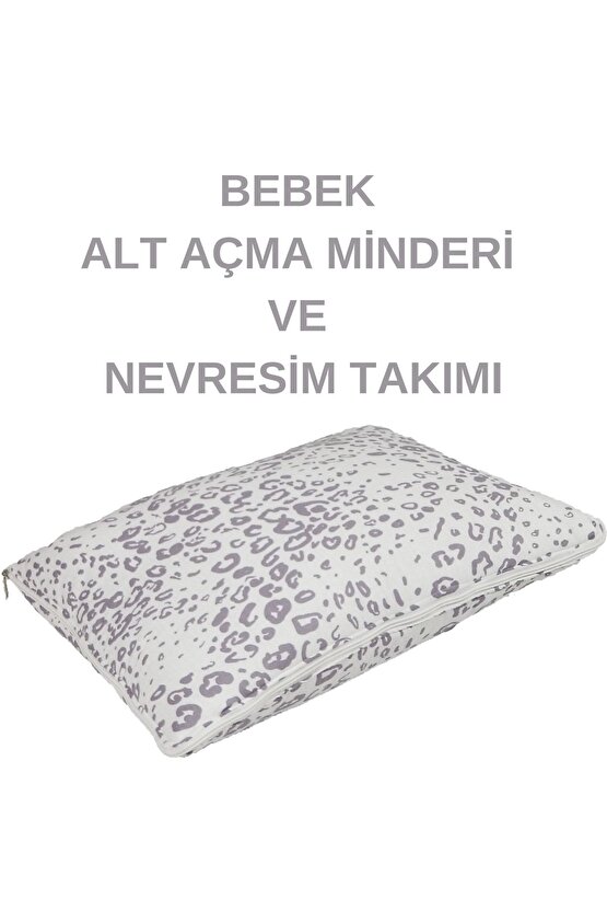 %100 Pamuklu Gri Zebra Kumaş Bebek Alt Açma Minderi Ve Beşik Içi Nevresim Takımı