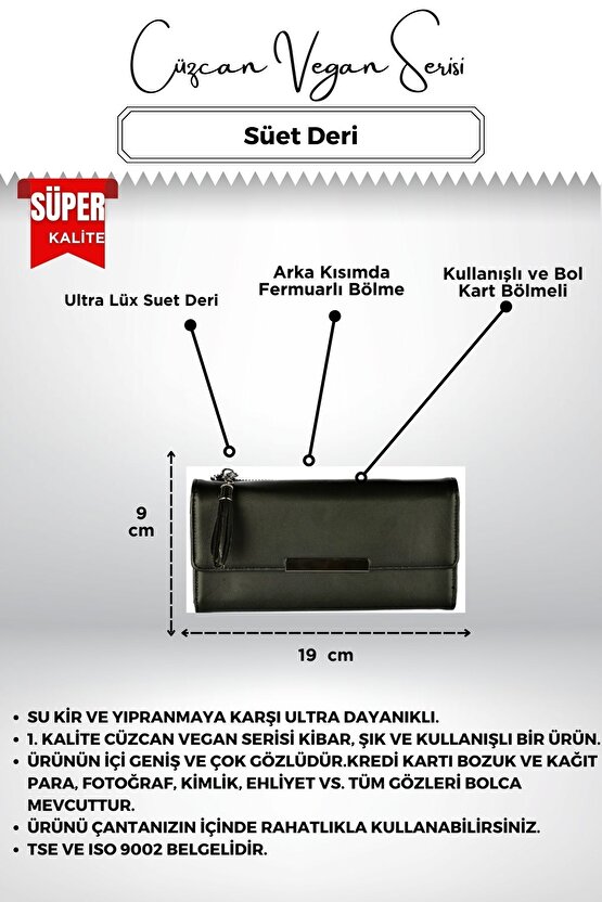Siyah Ultra Lüx Suet Deri Kibar Kadın Cüzdan