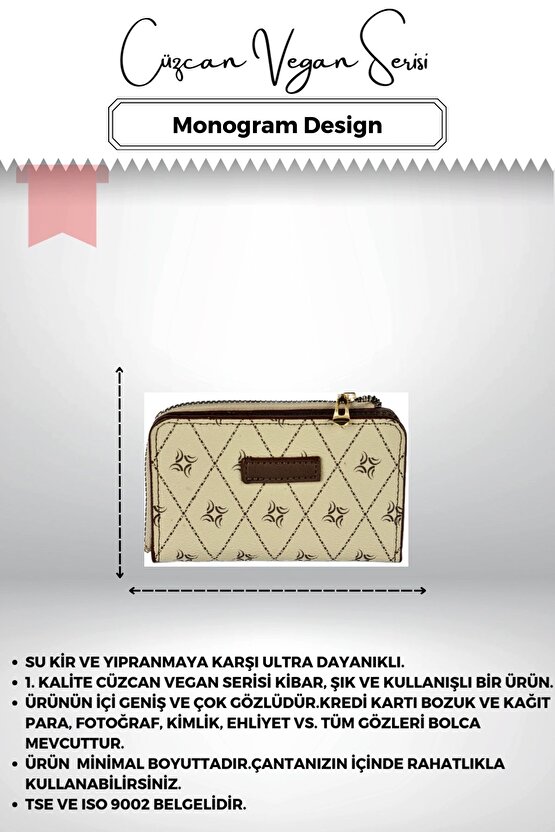 Krem-Kahve Monogram Desen Kadın Cüzdan