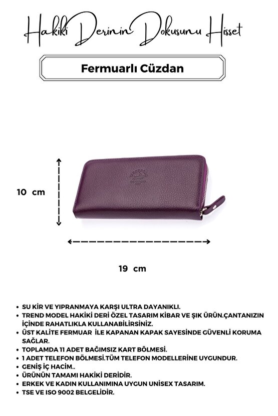 West Polo Mürdüm Unisex Hakiki Deri Fermuarlı Cüzdan El Portföyü