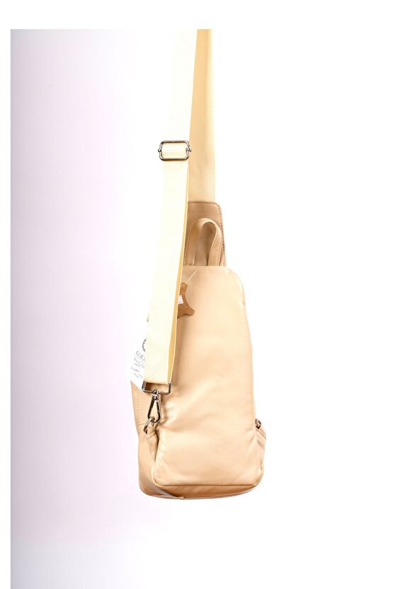 Unisex Krem Hakiki Deri Çapraz Badybag Omuz ve Göğüs Çantası (USB Çıkışlı)