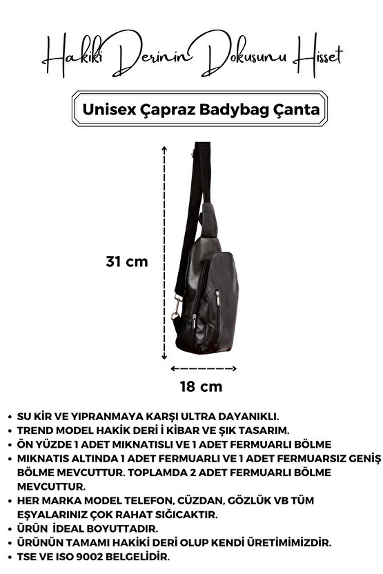Unisex Siyah Hakiki Deri Çapraz Badybag Omuz ve Göğüs Çantası (USB Çıkışlı)