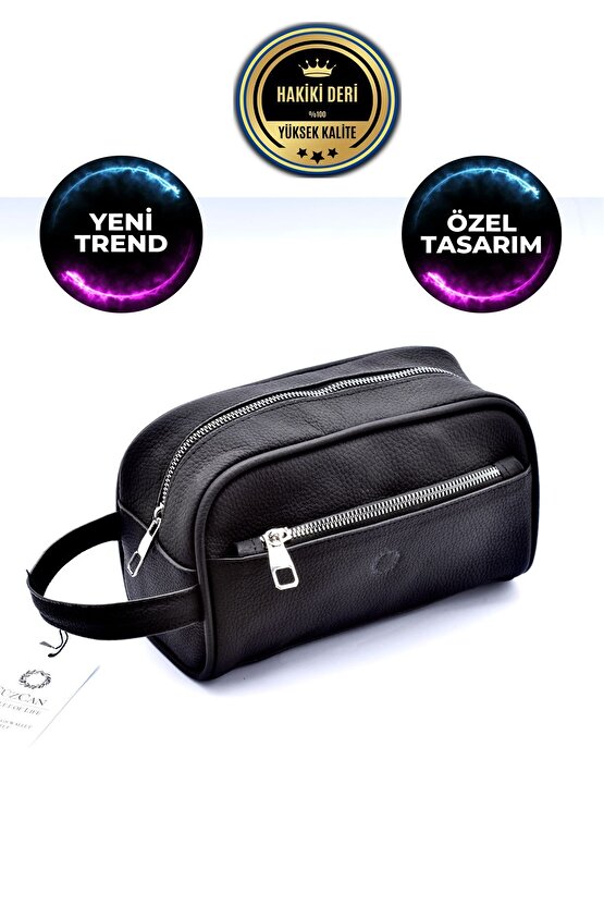 Jacks Siyah Hakiki Deri El Tutmalı Günlük-Seyahat-Spor-Traş Çantası