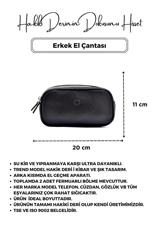 Empiero Siyah Hakiki Deri Çift Fermuarlı El Çantası ( EL GEÇMELİ)