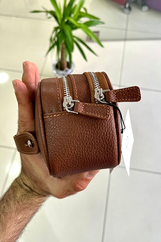 Empiero Mat Taba Hakiki Deri Çift Fermuarlı El Çantası ( EL GEÇMELİ)
