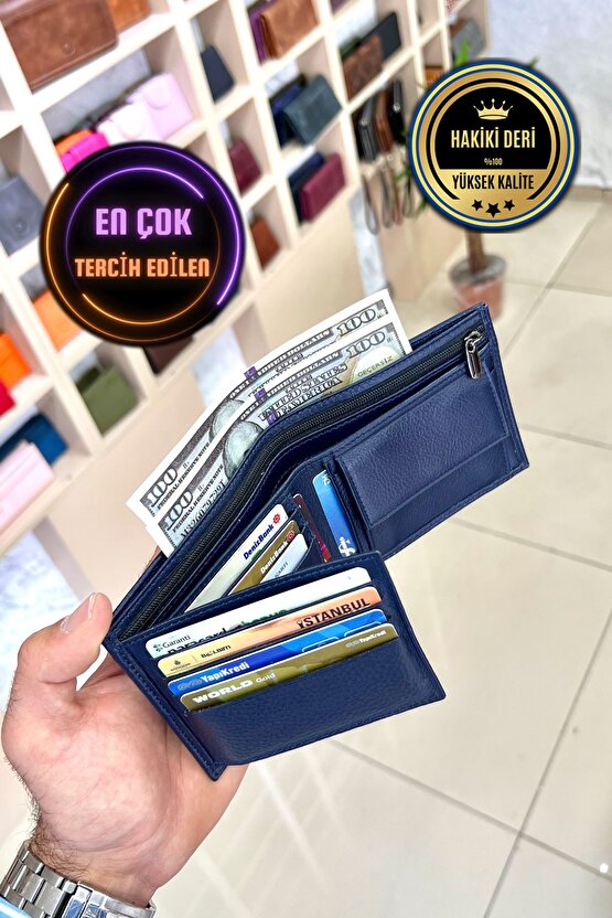 Lupen Lacivert Erkek Hakiki Deri Kişiye Özel isim Baskılı Cüzdan