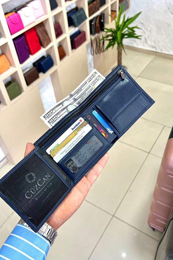 Lupen Lacivert Erkek Hakiki Deri Kişiye Özel isim Baskılı Cüzdan
