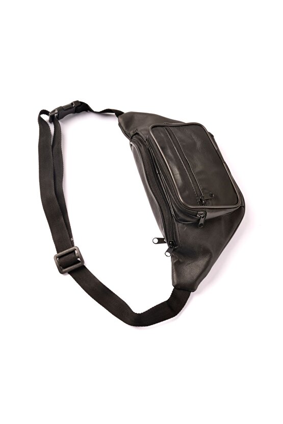 Unisex Siyah Hakiki Deri Freebag Bel ve Göğüs Çantası