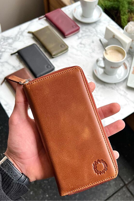 Leo Taba Unisex Hakiki Deri Telefon Bölmeli Cüzdanı