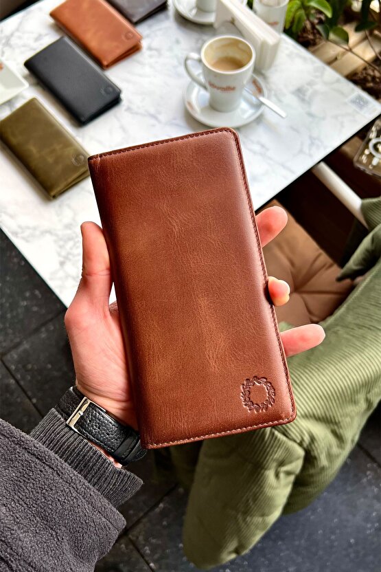 Piarde Antik Kahve Unisex Hakiki Deri Kartlık Hediyeli Telefon Gözlü Cüzdan
