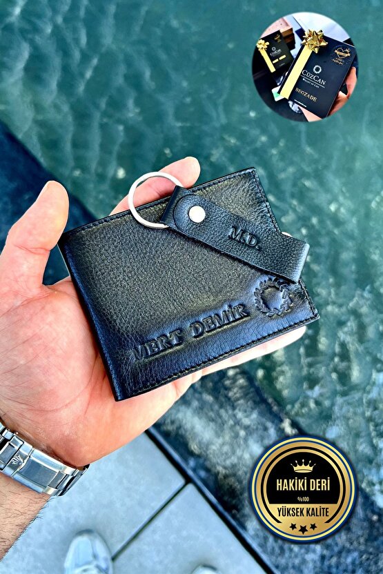 Nirvana Siyah Hakiki Deri Erkek Cüzdan Kişiye Özel İsim Baskılı (Hakiki Deri Anahtarlık Hediyeli)