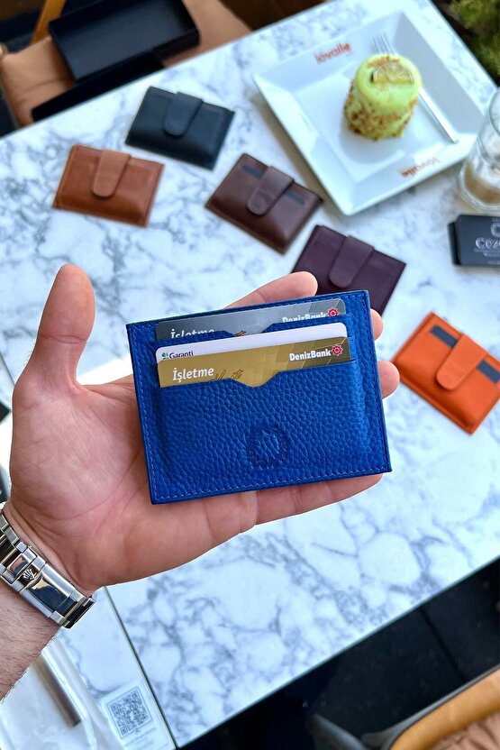 Graine Blue Hakiki Deri Kartlık Cüzdan Unisex ( Erkek- Kadın)