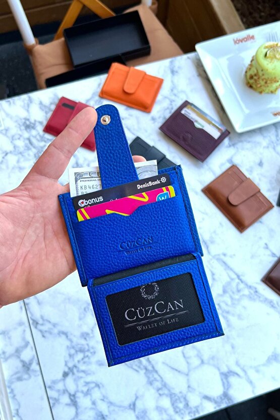 Graine Blue Hakiki Deri Kartlık Cüzdan Unisex ( Erkek- Kadın)