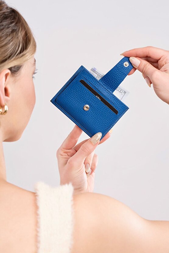 Graine Blue Hakiki Deri Kartlık Cüzdan Unisex ( Erkek- Kadın)