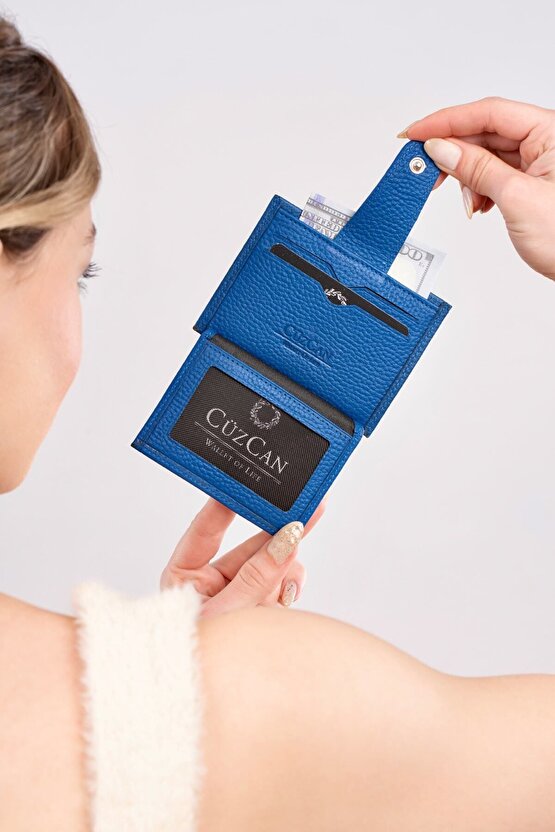 Graine Blue Hakiki Deri Kartlık Cüzdan Unisex ( Erkek- Kadın)