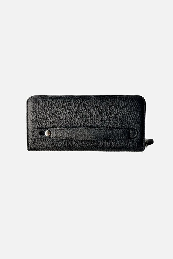 Tigan Unisex Siyah Çift Fermuarlı Hakiki Deri Telefon Cüzdanı El Çantası