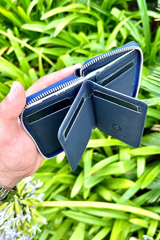 Lacivert Mini Petty Gerçek Hakiki Deri Cüzdan Unisex (KADIN  ERKEK)