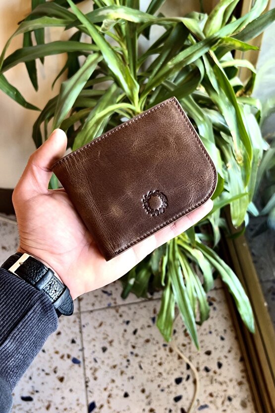 Zippa Antik Kahve Oval Kenarlı Gerçek Deri Unisex Cüzdan