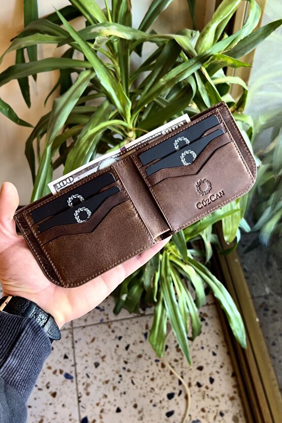 Zippa Antik Kahve Oval Kenarlı Gerçek Deri Unisex Cüzdan