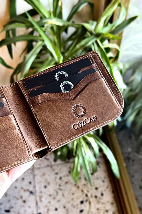 Zippa Antik Kahve Oval Kenarlı Gerçek Deri Unisex Cüzdan