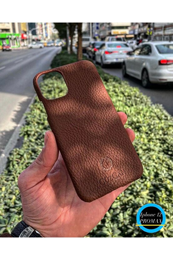 Brown Iphone 12 Promax Hakiki Deri Telefon Kılıfı