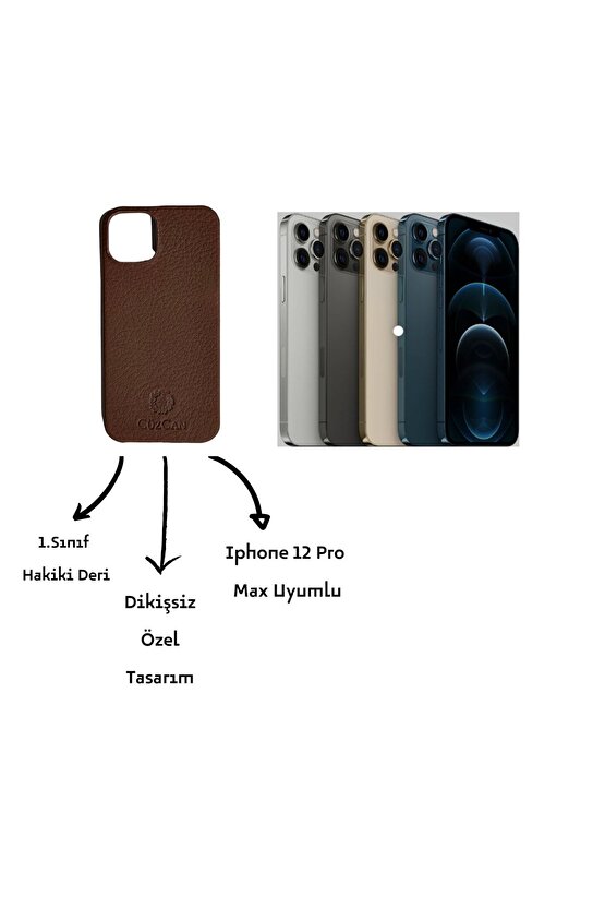Brown Iphone 12 Promax Hakiki Deri Telefon Kılıfı