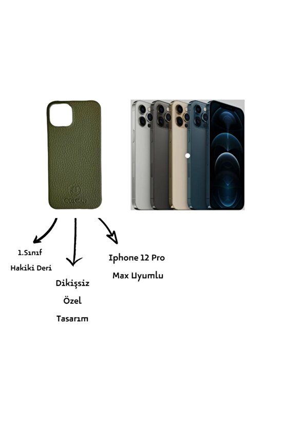 Green Iphone 12 Promax Hakiki Deri Telefon Kılıfı