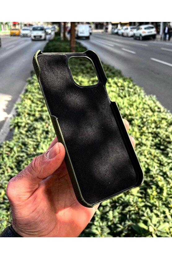 Green Iphone 12 Promax Hakiki Deri Telefon Kılıfı