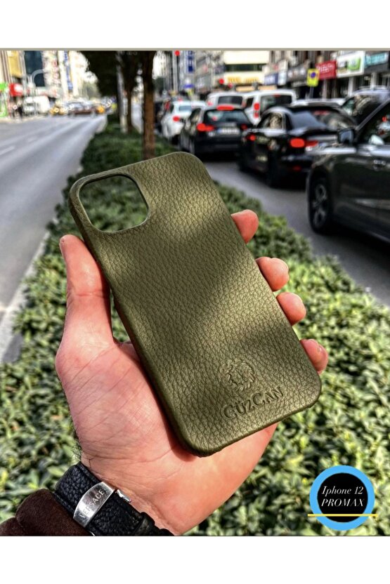 Green Iphone 12 Promax Hakiki Deri Telefon Kılıfı