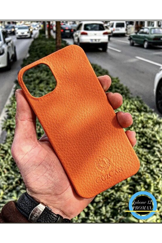 Orange Iphone 12 Promax Hakiki Deri Telefon Kılıfı