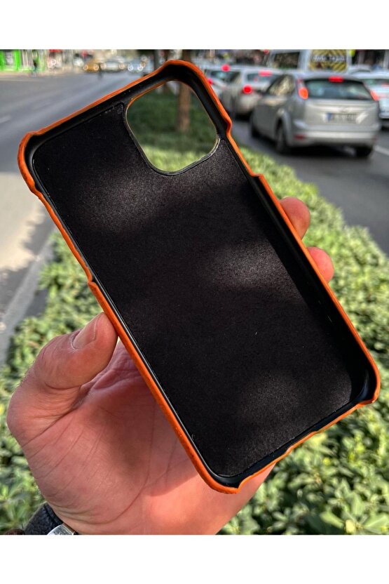 Orange Iphone 12 Promax Hakiki Deri Telefon Kılıfı
