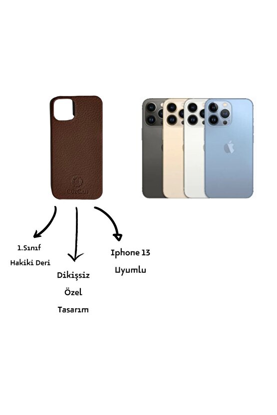 Brown Iphone 13 Hakiki Deri Telefon Kılıfı