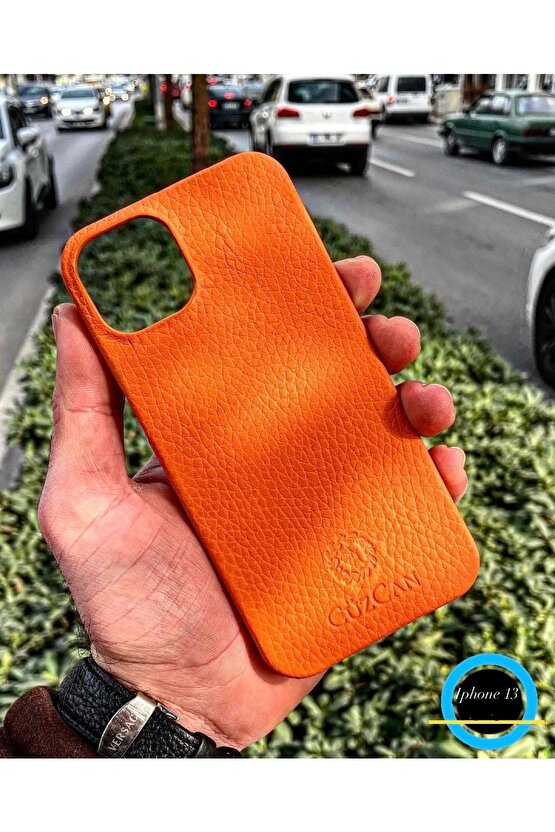 Orange Iphone 13 Hakiki Deri Telefon Kılıfı