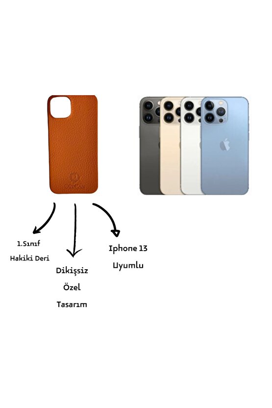 Orange Iphone 13 Hakiki Deri Telefon Kılıfı