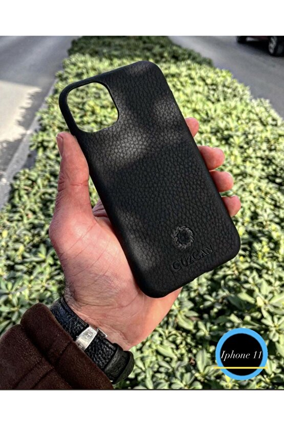 Mat Siyah Iphone 11 Hakiki Deri Telefon Kılıfı