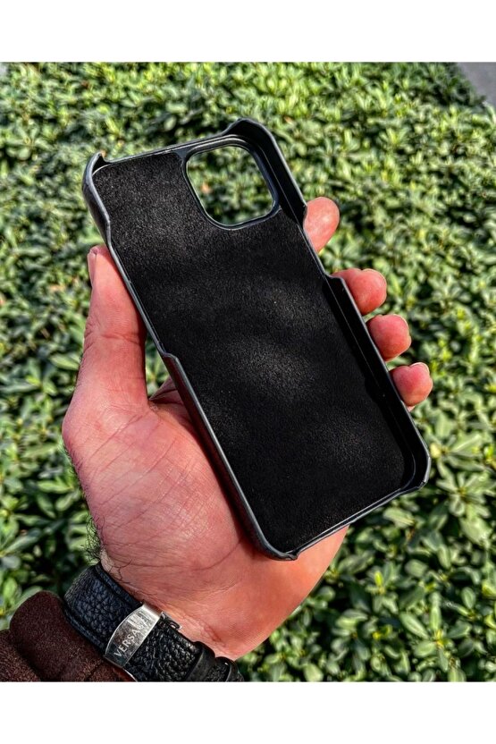 Mat Siyah Iphone 11 Hakiki Deri Telefon Kılıfı