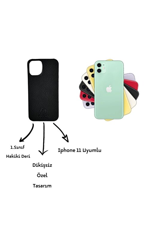 Mat Siyah Iphone 11 Hakiki Deri Telefon Kılıfı