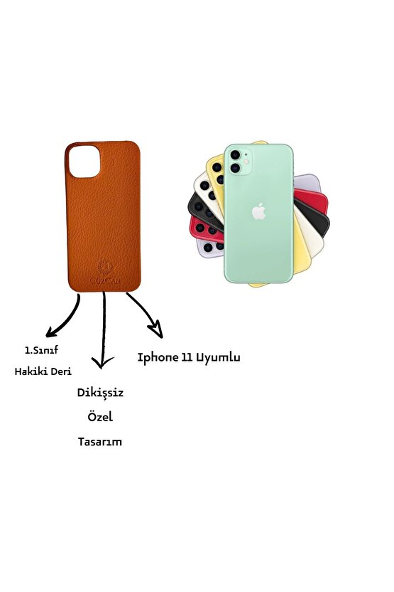 Orange Iphone 11 Hakiki Deri Telefon Kılıfı