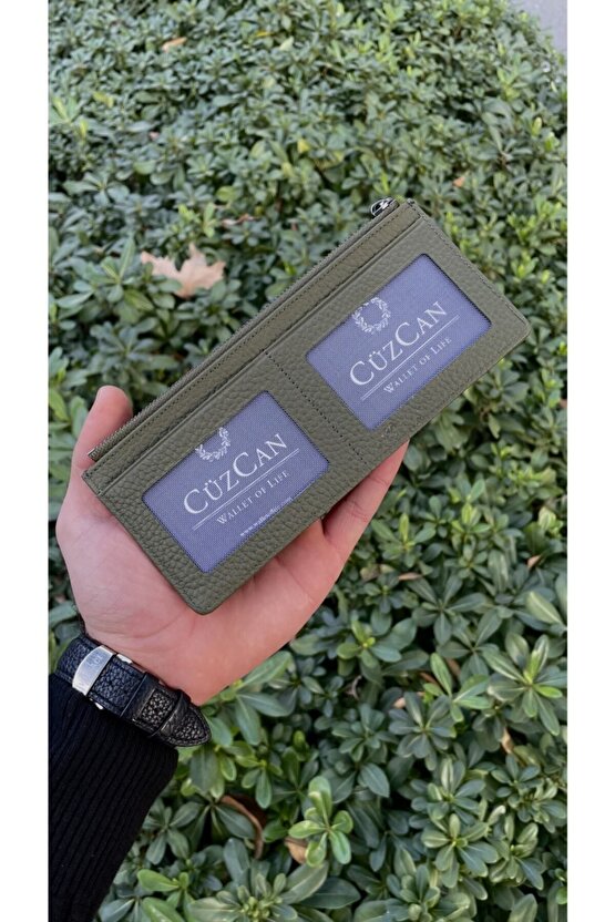 Haki Yeşil Peony Hakiki Deri Telefon Cüzdanı