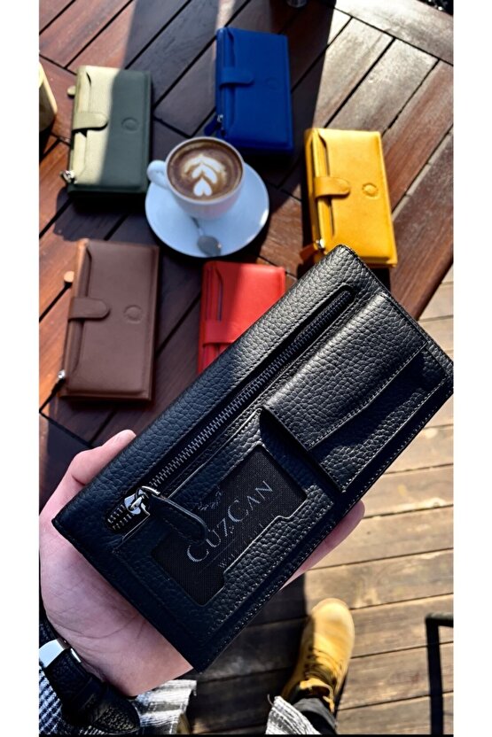 Mat Black Peony Hakiki Deri Telefon Cüzdanı