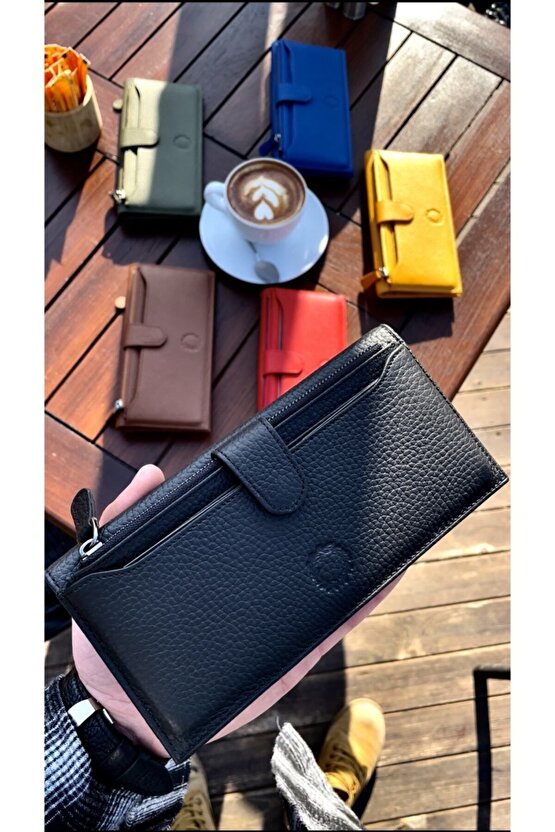 Mat Black Peony Hakiki Deri Telefon Cüzdanı