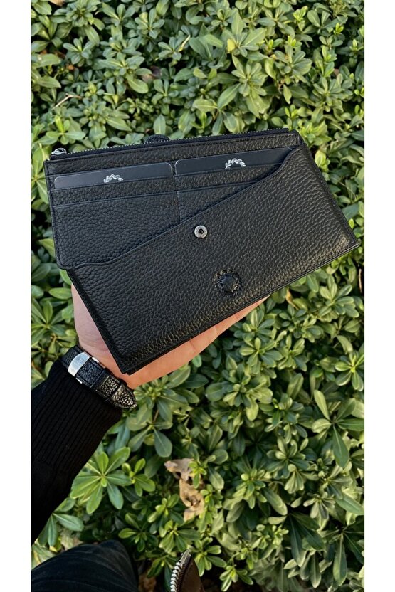 Mat Black Peony Hakiki Deri Telefon Cüzdanı