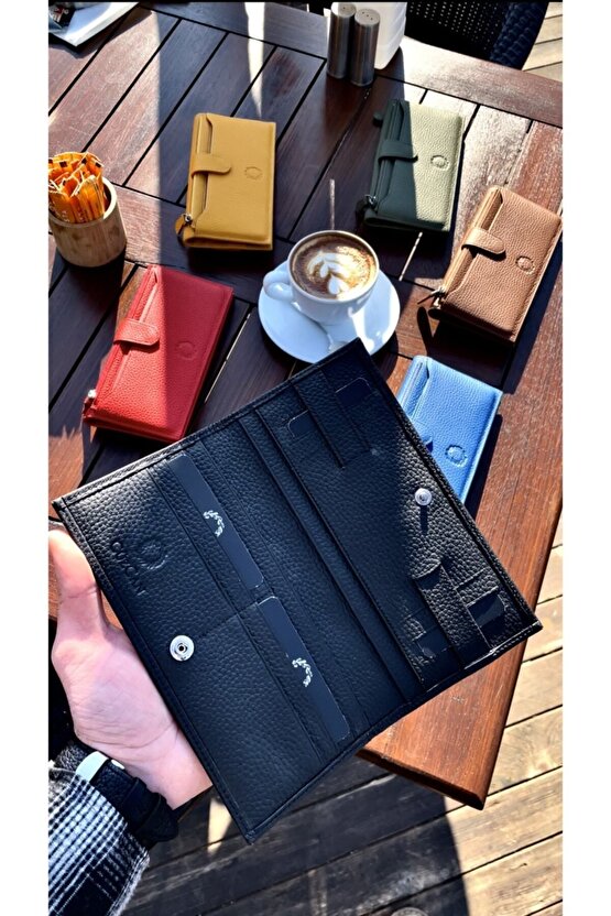 Mat Black Peony Hakiki Deri Telefon Cüzdanı